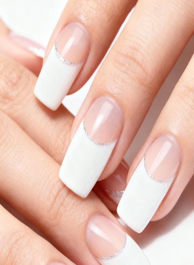 FREEORR French Semi Cured Gel Nail Strips, 32 Pcs White Long Lasting Gel Nail Wraps Stickers for Fall/Winter, UV Light Required, Easy Apply and Remove with Tools - Image 5